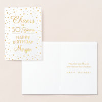 ANY Birthday Cheers Elegant White & Gold Confetti