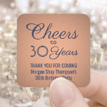 ANY Birthday Cheers Navy Blue and Faux Copper Foil Square Sticker<br><div class="desc">Add a personalized finishing touch to birthday party thank you notes or favours with these navy blue and faux copper foil square stickers / envelope seals. All text is simple to customize or delete. This template is set up for a 30th birthday, but can easily be changed to another year...</div>