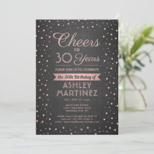 ANY Birthday Cheers Pink Confetti Black Chalkboard Invitation