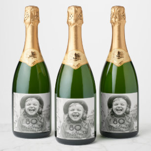 ANY Birthday Chic Black Typography & Photo Party Sparkling Wine Label