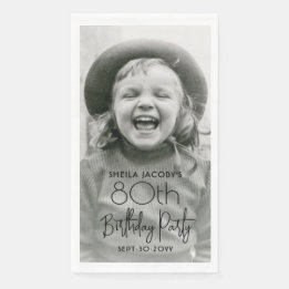 ANY Birthday Chic Stylish Typography & Photo Party Napkin
