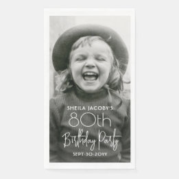 ANY Birthday Chic White Typography & Photo Party Napkin