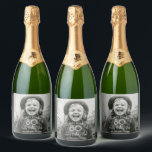 ANY Birthday Chic White Typography & Photo Party Sparkling Wine Label<br><div class="desc">Look who's having a birthday! Add an elegant personalized touch to party decorations with stylish custom photo sparkling wine bottle labels. All wording on this template is simple to customize. The colours, font styles and overlay opacity are easy to change with the Zazzle Design Editor tool. The chic modern black...</div>