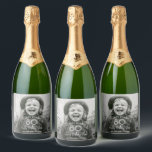 ANY Birthday Chic White Typography & Photo Party Sparkling Wine Label<br><div class="desc">Look who's having a birthday! Add an elegant personalized touch to party decorations with stylish custom photo sparkling wine bottle labels. All wording on this template is simple to customize. The colours, font styles and overlay opacity are easy to change with the Zazzle Design Editor tool. The chic modern black...</div>