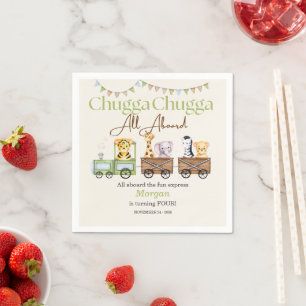 Any Birthday Cute Chugga Watercolor Animal Train   Napkin
