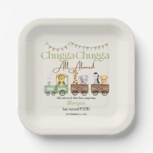 Any Birthday Cute Chugga Watercolor Animal Train   Paper Plate