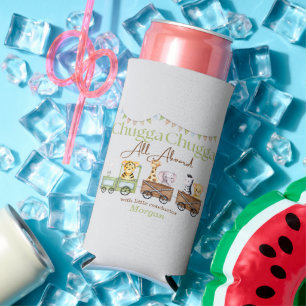 Any Birthday Cute Chugga Watercolor Animal Train   Seltzer Can Cooler