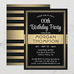 Any Birthday Elegant Black, White and Gold Party Invitation