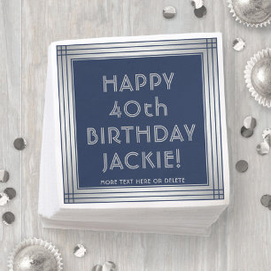 ANY Birthday Elegant Navy Blue and Silver Party Napkin