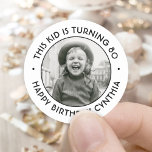 ANY Birthday Party Chic Simple Photo Black & White Classic Round Sticker<br><div class="desc">Add an elegant personalized touch to birthday party favours, invitations and thank you notes with custom photo round stickers / envelope seals. The picture and all wording on this template are simple to customize for any year or occasion. The text that reads "This kid is turning 80" and "Happy Birthday"...</div>