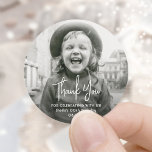 ANY Birthday Party Chic Typography Photo Thank You Classic Round Sticker<br><div class="desc">Add a personalized finishing touch to birthday party favours, invitations and thank you notes with custom photo round stickers / envelope seals. The picture and all wording on this template are simple to customize. (IMAGE PLACEMENT TIP: An easy way to position a photo exactly how you want is to crop...</div>