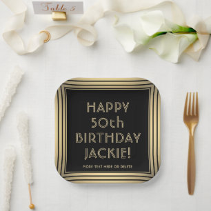 ANY Birthday Party Elegant Classic Black and Gold Paper Plate