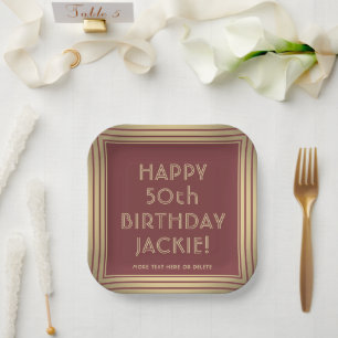 ANY Birthday Party Elegant Classic Burgundy & Gold Paper Plate
