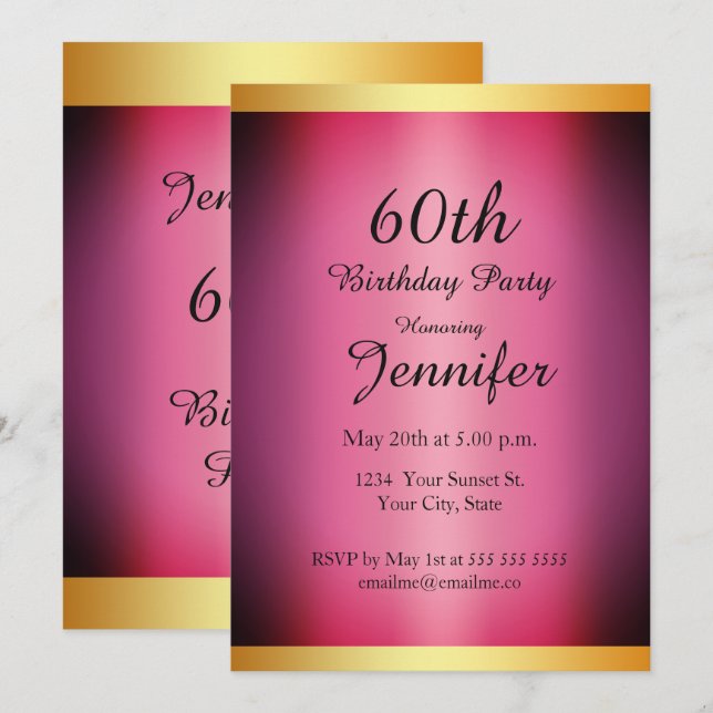 Any Birthday Party  Pink Gold  Invitation (Front/Back)