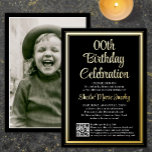 Any Birthday Party QR Code & Photo Black and Real<br><div class="desc">Invite family and friends to an elegant celebration for him or her with stylish custom photo birthday party invitations with QR Code RSVP. Picture and all wording on this template are simple to customize. (IMAGE PLACEMENT TIP: An easy way to centre a photo exactly how you want is to crop...</div>