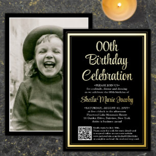 Any Birthday Party QR Code & Photo Black and Real