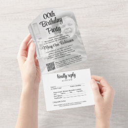 ANY Birthday Party QR Code RSVP and Photo Overlay All In One Invitation