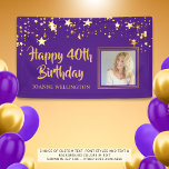 Any Birthday Photo Purple Gold Stars Personalized Banner<br><div class="desc">Celebrate any age birthday with this gold stars themed banner in your choice of colours (shown in purple with gold text). Personalize with your custom text (the sample shows HAPPY 40TH BIRTHDAY in your choice of font styles (shown in a modern, hand lettered brush script) and one photo. Make changes...</div>