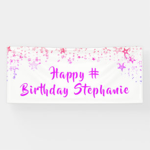 Any Birthday Pink Stars Custom Personalized Banner