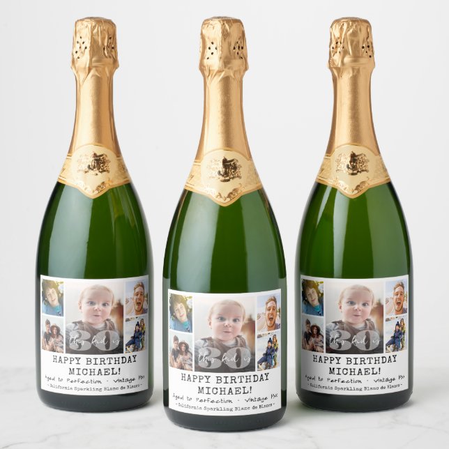 ANY Birthday "This Kid" Modern 5 Photo Collage Sparkling Wine Label (Bottles)