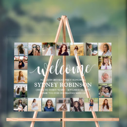 ANY Birthday Welcome Script 20 Photo Collage Party Acrylic Sign