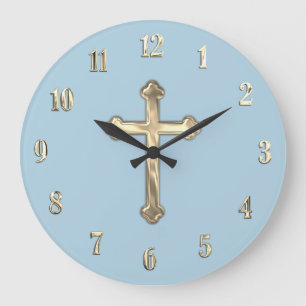 Any Color Background Gold Cross Large Clock