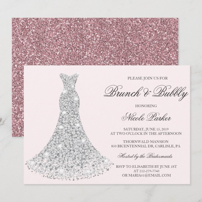 ANY COLOR -  Brunch & Bubbly Gown Invitation (Front/Back)