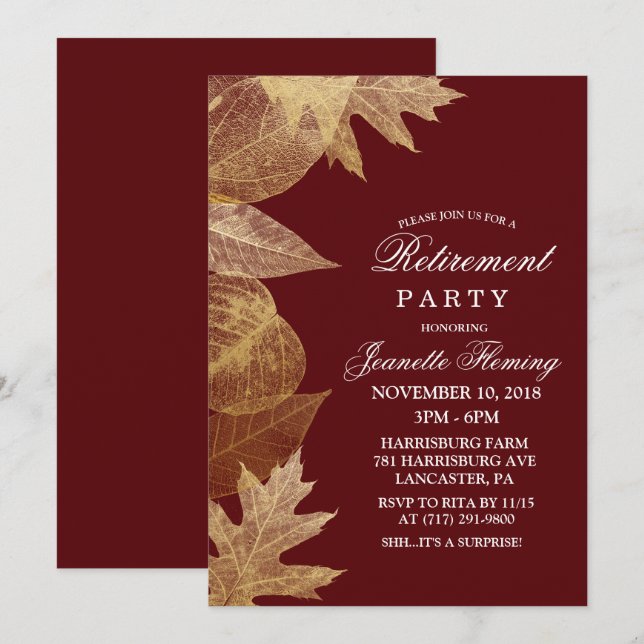 ANY COLOR - Fall Leaves Retirement Invitation (Front/Back)