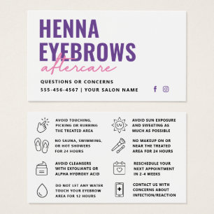 Any Color Henna Brows Brows Tint Aftercare Card