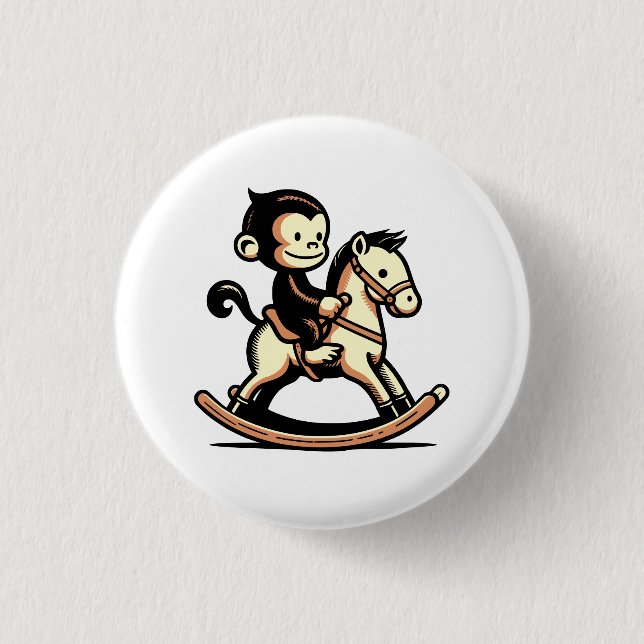 Any Color Monkey On Rocking Horse 1 Inch Round Button (Front)