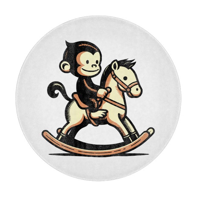 Any Color Monkey On Rocking Horse Cutting Board (Front)