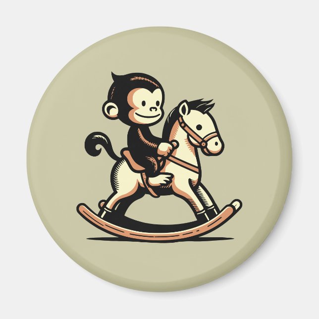 Any Color Monkey On Rocking Horse Magnet (Front)