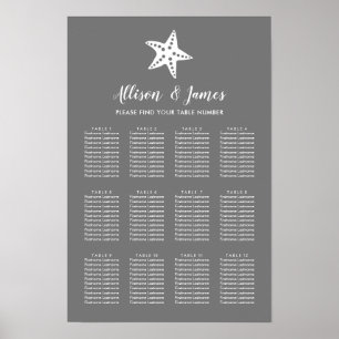 Any Color Starfish Wedding Seating Chart Sign
