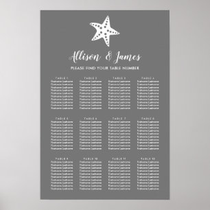 Any Color Starfish Wedding Seating Chart Sign