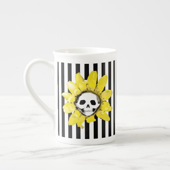 ANY COLOR! STRIPE Skull Sunflower Tea Cup (Left)