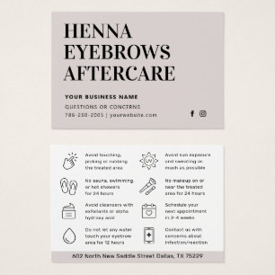 Any Color Tint Henna Brows Aftercare Card Advice