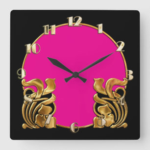 Any Color with Black Art Deco Gold Design Square Wall Clock