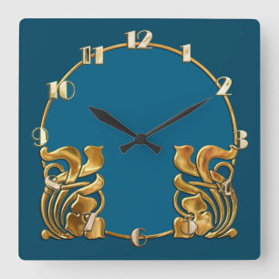 Any Color with White Art Deco Gold Design Square Wall Clock