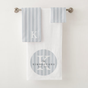Any Colors Gray Striped Circle Family Monogram Bath Towel Set
