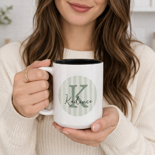 Any Colors Striped Circle Custom Monogram  Two-Tone Coffee Mug