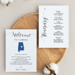 Any Colour Alabama Wedding Welcome Letter Itinerar<br><div class="desc">This modern and elegant card is the perfect addition to your hotel welcome bags. Enter the main events and a customized note to help your guests navigate the weekend. The size allows you to enter all the information you need. Everything in this card is editable. To change colours or move...</div>