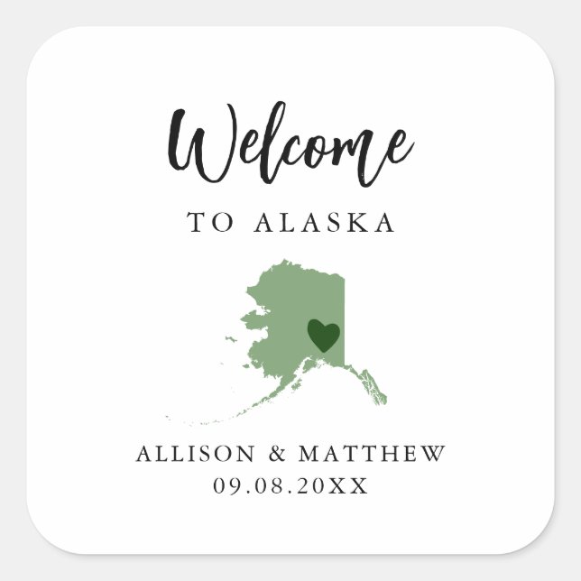 Any Colour Alaska Wedding Welcome Bag or Box Square Sticker (Front)