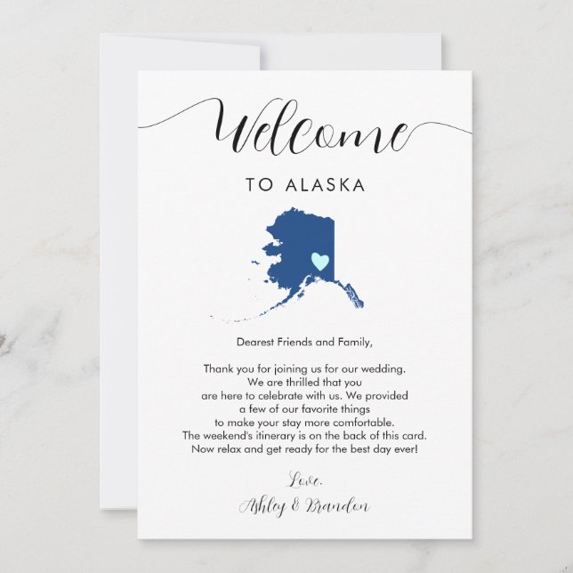 Any Colour Alaska Wedding Welcome Letter Itinerary (Front)