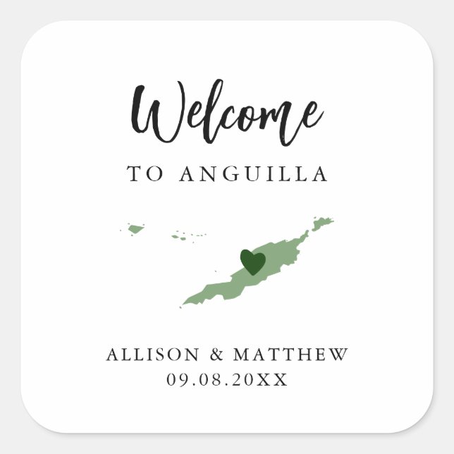 Any Colour Anguilla Wedding Welcome Bag or Box Square Sticker (Front)