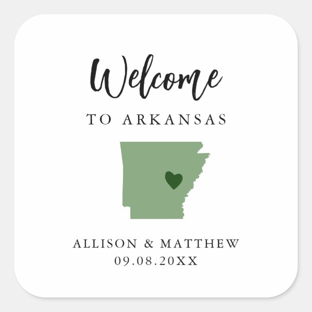 Any Colour Arkansas Wedding Welcome Bag or Box Square Sticker (Front)