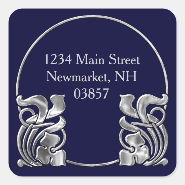 Any Colour Art Deco Return Address Silver Square Sticker (Front)
