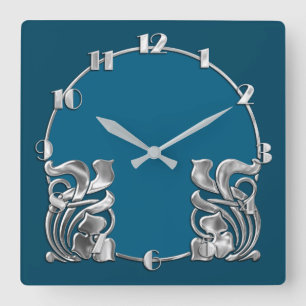 Any Colour Art Deco Silver Design Square Wall Clock
