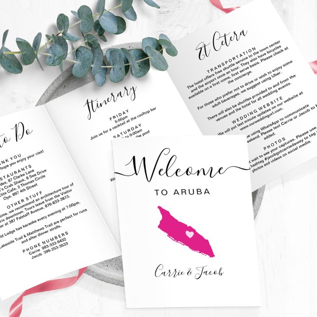 Any Colour Aruba Wedding Bag Welcome Itinerary Tri-Fold Programme (Aruba welcome bag itinerary)