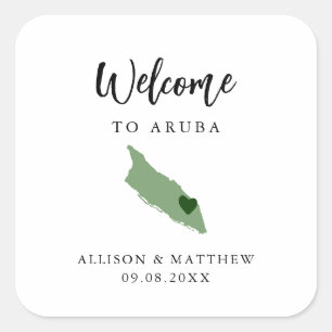 Any Colour Aruba Wedding Welcome Bag or Box Square Sticker