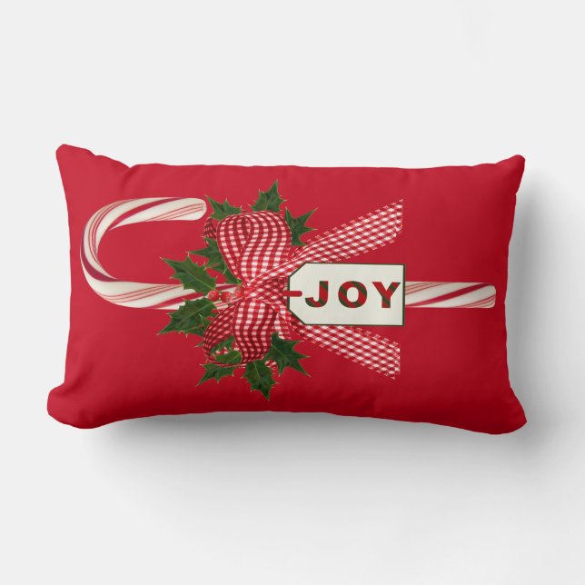 Any Colour Background Candy Cane "Joy" Christmas Lumbar Pillow (Front)